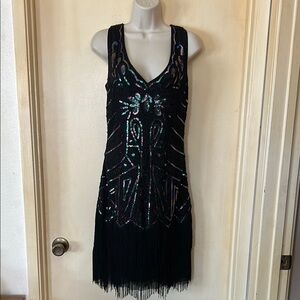 Babeyond black sequin 1920’s flapper dress size L NWT